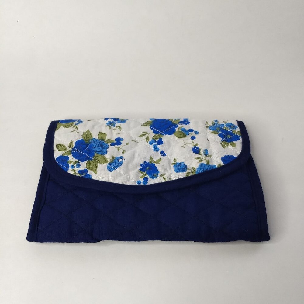 Quilted Blue Floral Wallet Checkbook Cards Pouch Cottagecore Farmhouse Hippie
